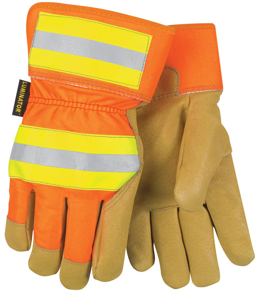 MCR Hi-Vis Orange Lined Pigskin Gloves - Image 1