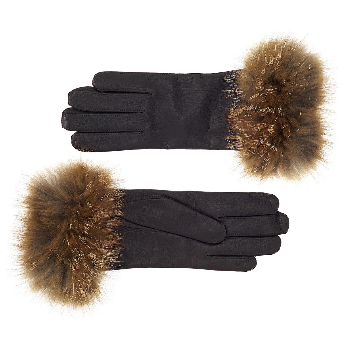 Women's Cashmere Lined Leather Gloves with Red Fox Cuff - Image 1