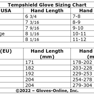 Tempshield Crygenic Glove Sizing